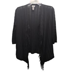 Chico's Additions Size S (0) Black All-Over Eyelet Fringe Open Front Cardigan